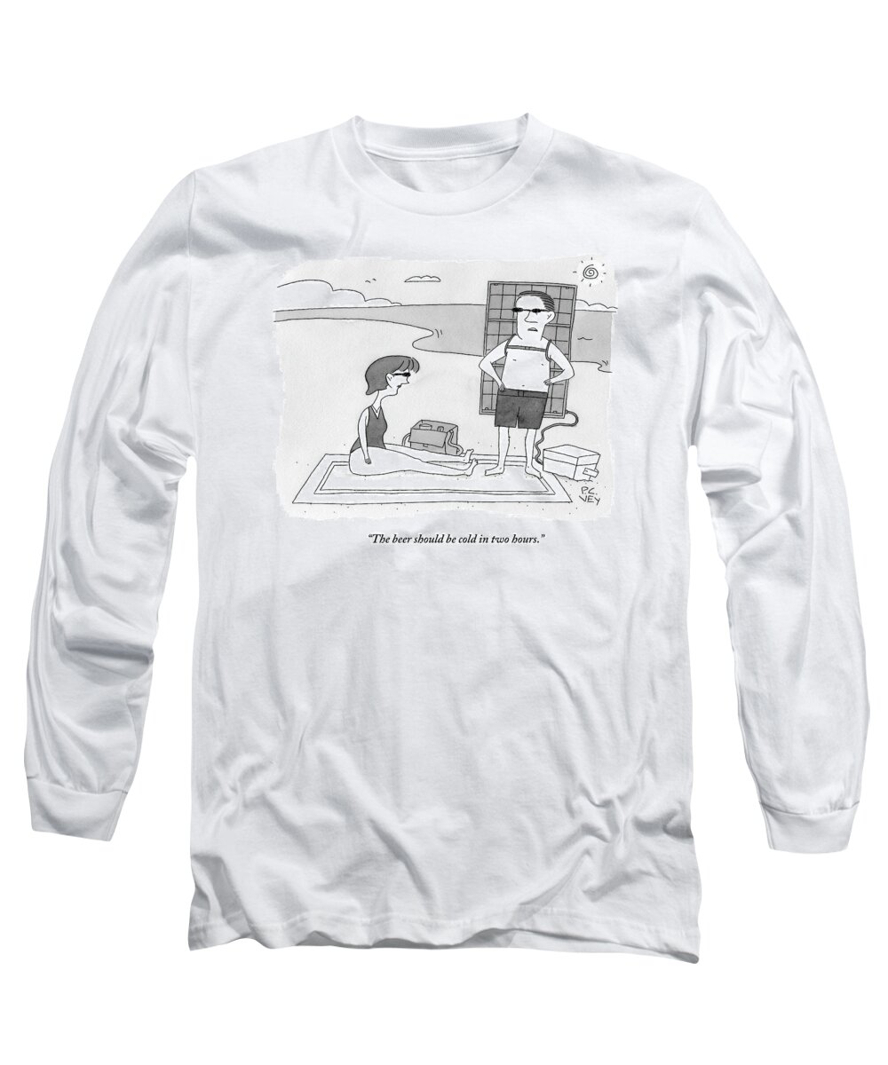 
Swim-beaches Long Sleeve T-Shirt featuring the drawing A Man And Woman Stand On A Beach by Peter C. Vey