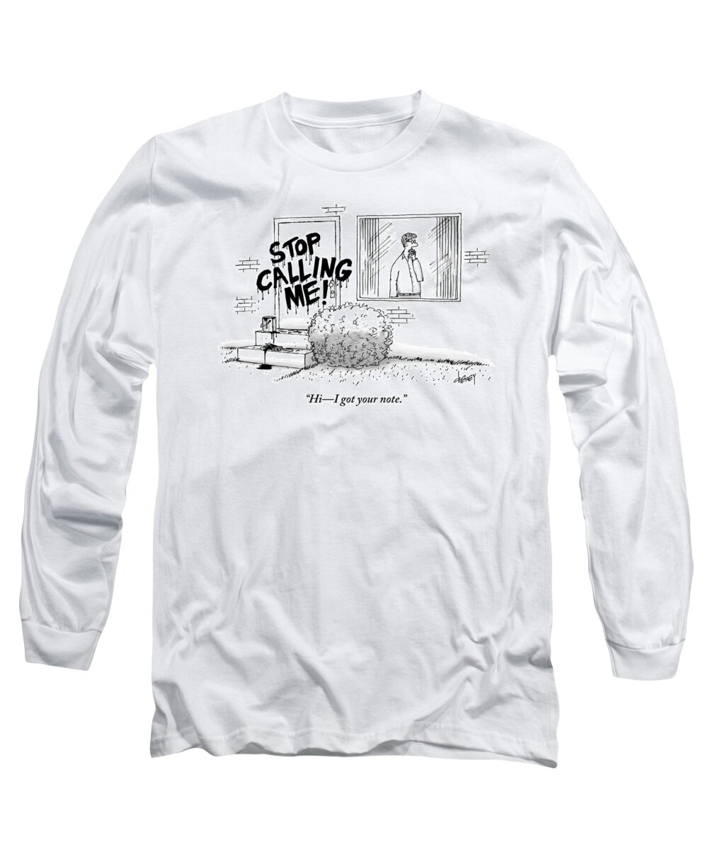 Graffiti Long Sleeve T-Shirt featuring the drawing A Man Is Seen Talking On A Wireless Phone by Tom Cheney