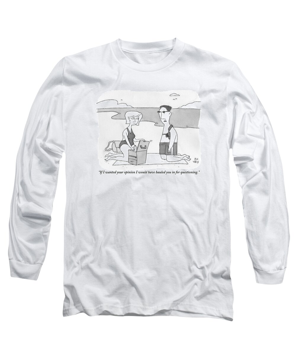 Opinion Long Sleeve T-Shirt featuring the drawing A Man Kneeling On A Blanket With His Wife by Peter C. Vey