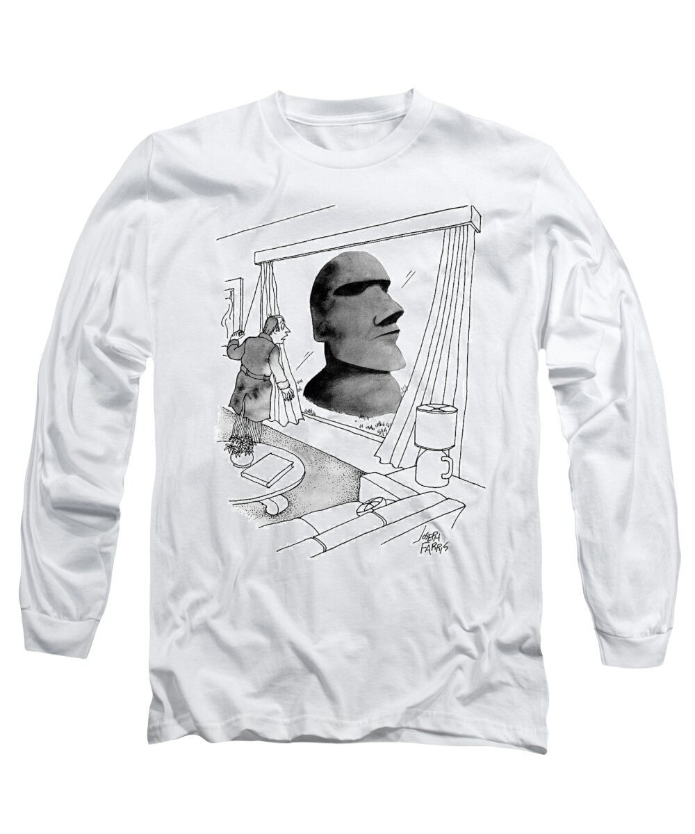 Cctk Long Sleeve T-Shirt featuring the drawing A Man Looks Out His Living Room Window To See An by Joseph Farris