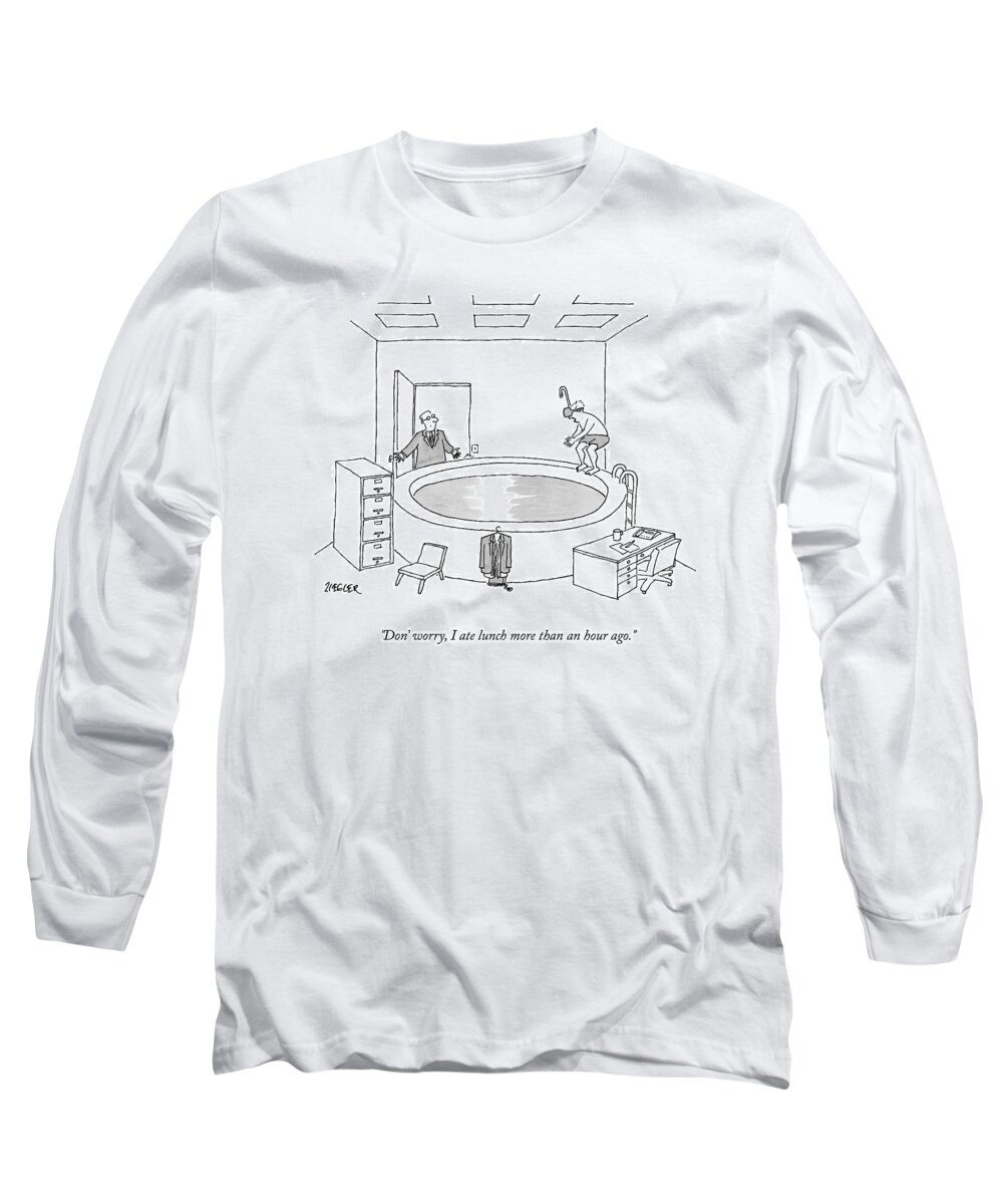 Office Long Sleeve T-Shirt featuring the drawing A Man Opens The Door Of An Office by Jack Ziegler