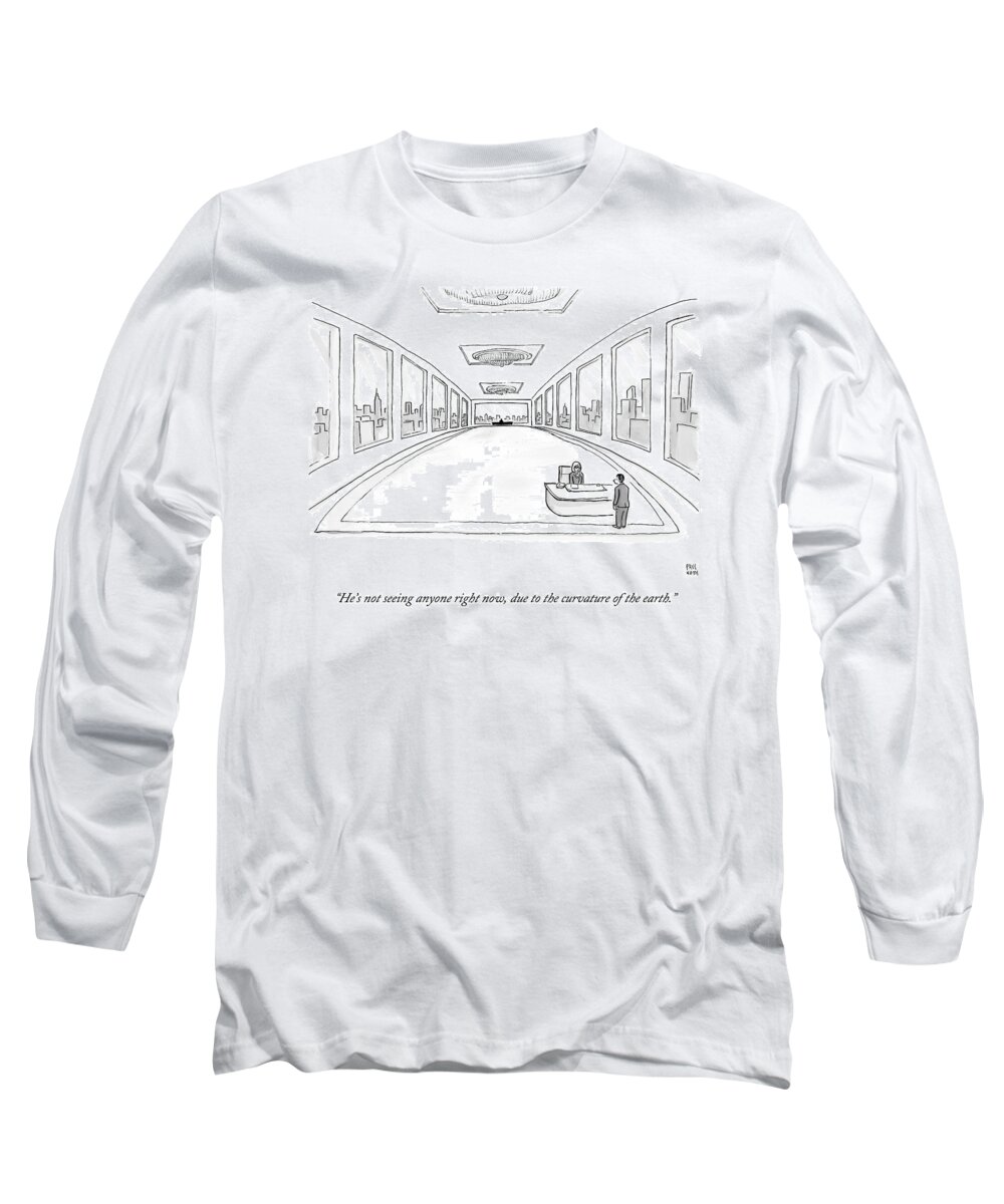 Secretary Long Sleeve T-Shirt featuring the drawing A Man Stand's Before A Secretary Seated by Paul Noth