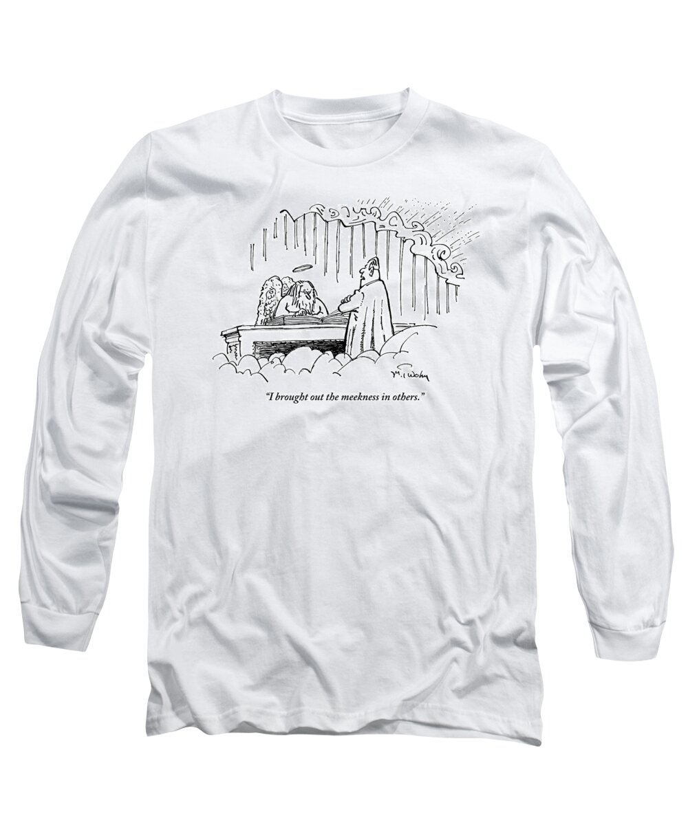 Gates Long Sleeve T-Shirt featuring the drawing A Man Stands With His Arms Crossed Before An by Mike Twohy