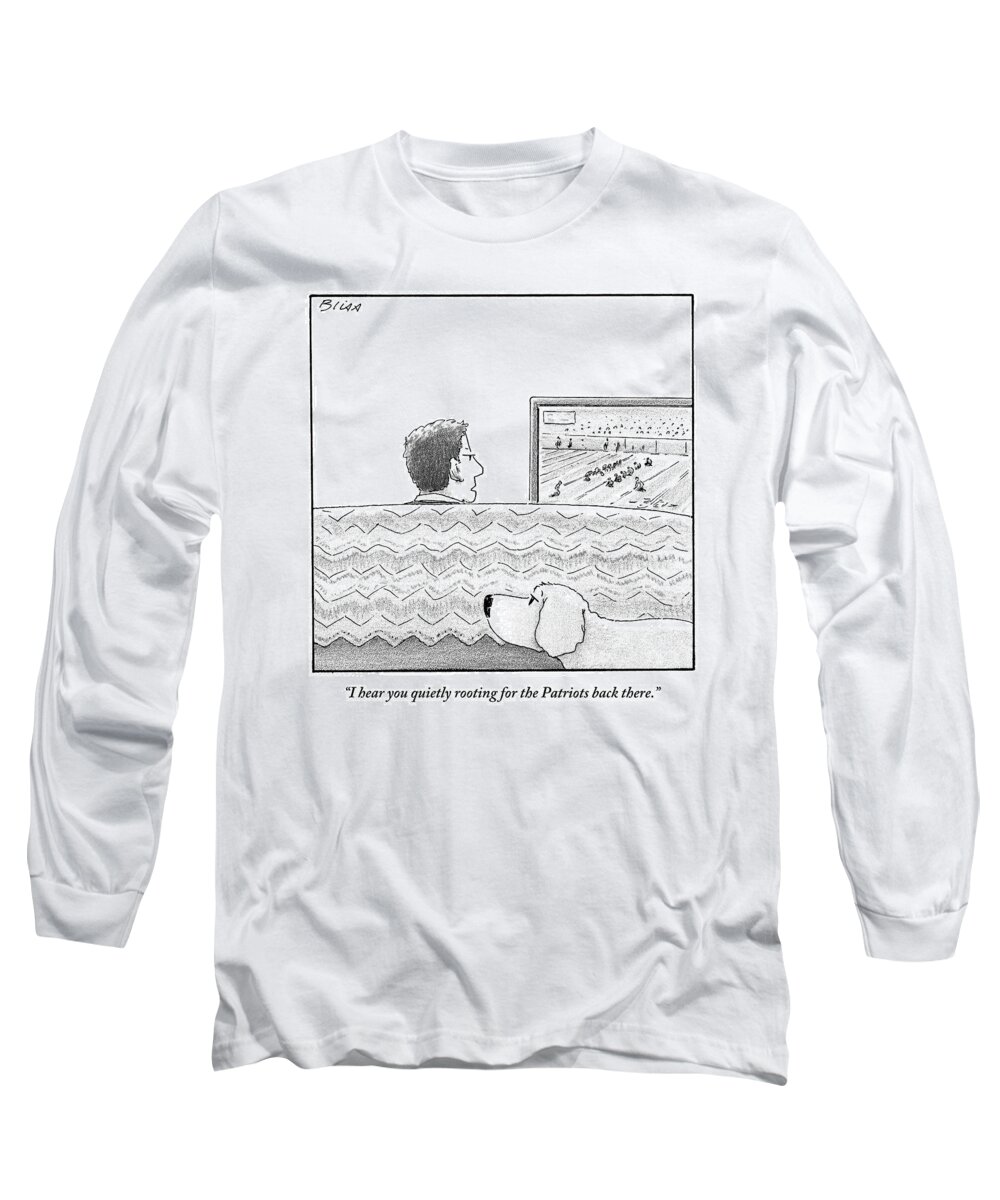 Football Long Sleeve T-Shirt featuring the drawing A Man Watches His Football Team Take by Harry Bliss