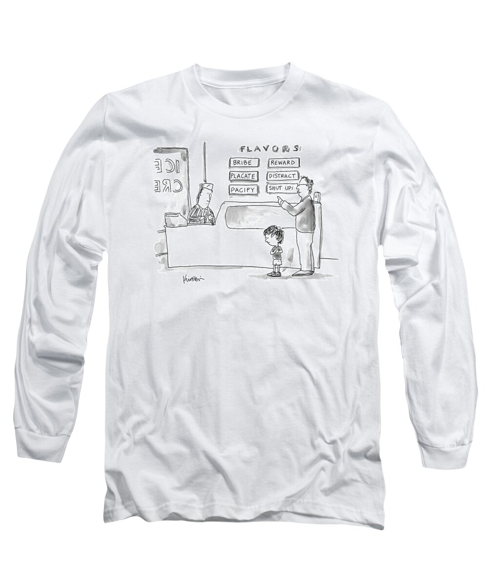 Captionless Ice Cream Long Sleeve T-Shirt featuring the drawing A Man With His Child In An Ice Cream Parlor by Ken Krimstein