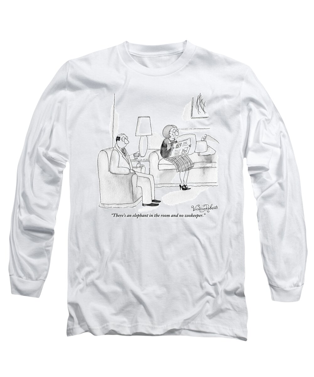 Elephant Long Sleeve T-Shirt featuring the drawing A Married Couple Sit by Victoria Roberts
