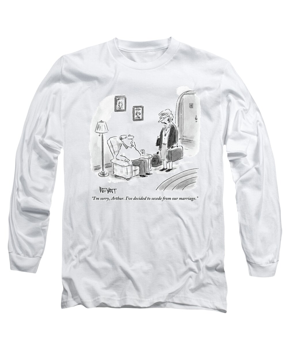Marriage Long Sleeve T-Shirt featuring the drawing A Middle-aged Wife With Packed Bags by Christopher Weyant