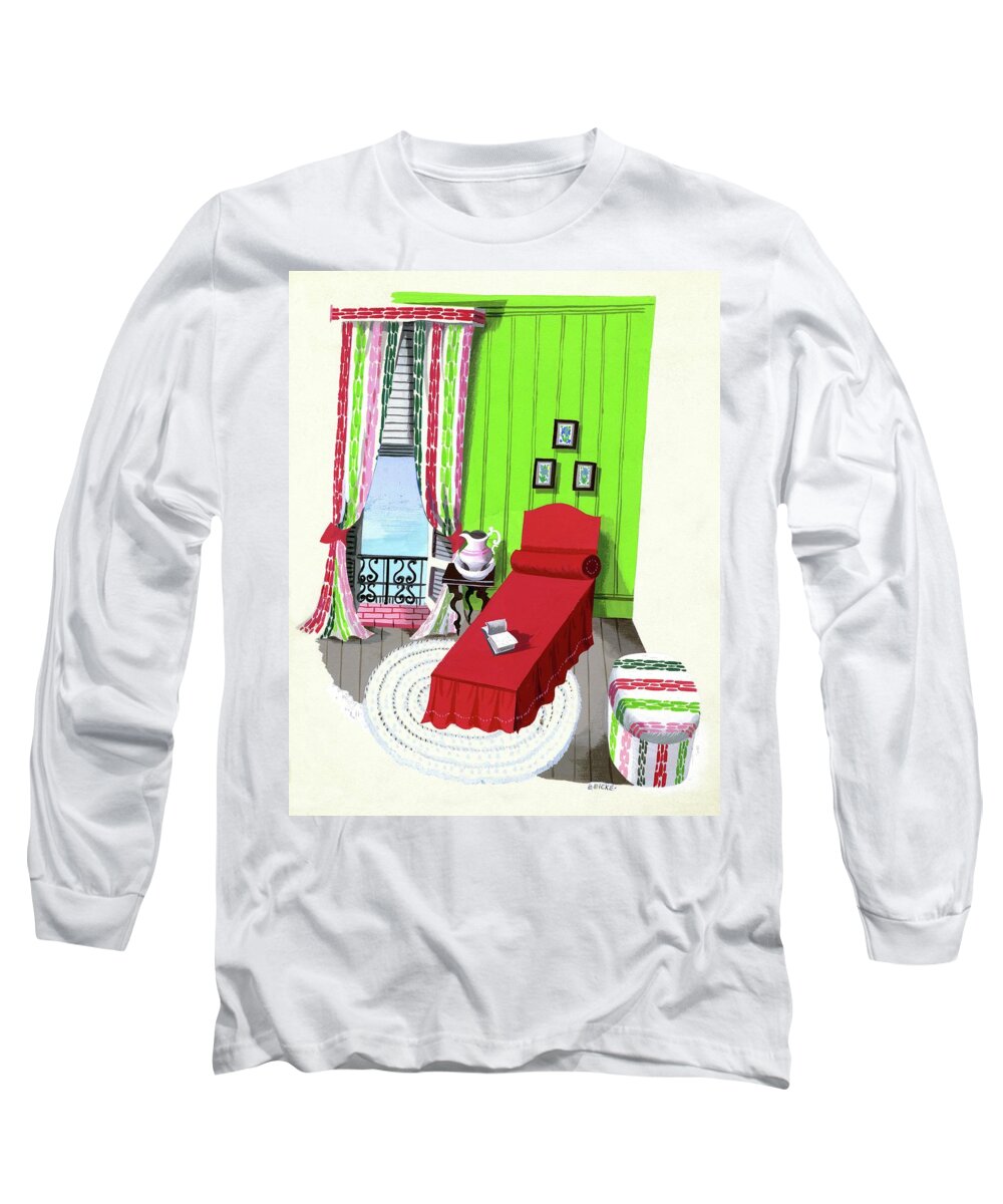 Illustration Long Sleeve T-Shirt featuring the digital art A Red Bed In A Bedroom by Edna Eicke