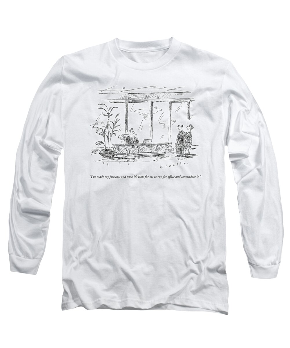 Politician Long Sleeve T-Shirt featuring the drawing A Rich Ceo Speaks To A Man And Woman by Barbara Smaller