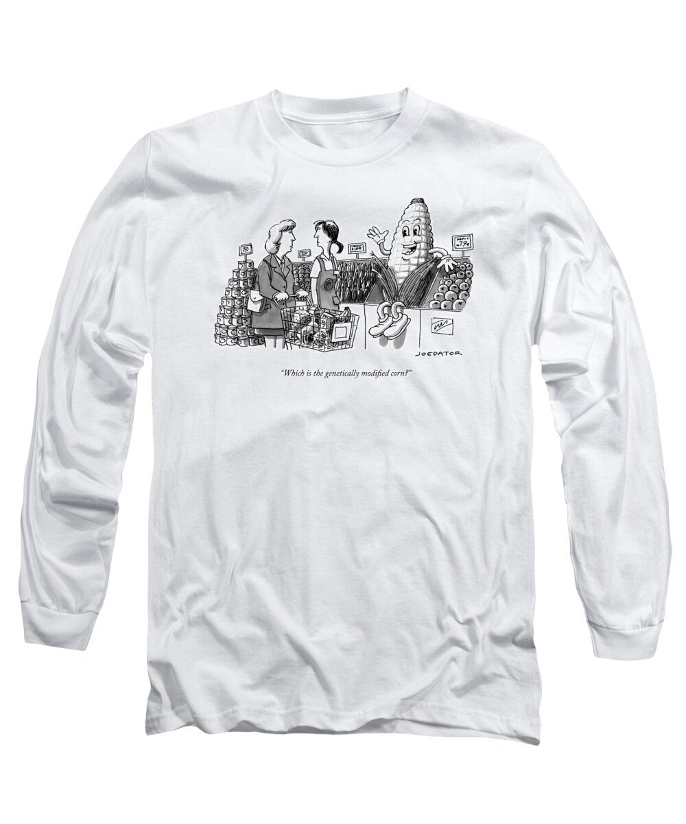 Which Is The Genetically Modified Corn? Long Sleeve T-Shirt featuring the drawing Which is the genetically modified corn by Joe Dator