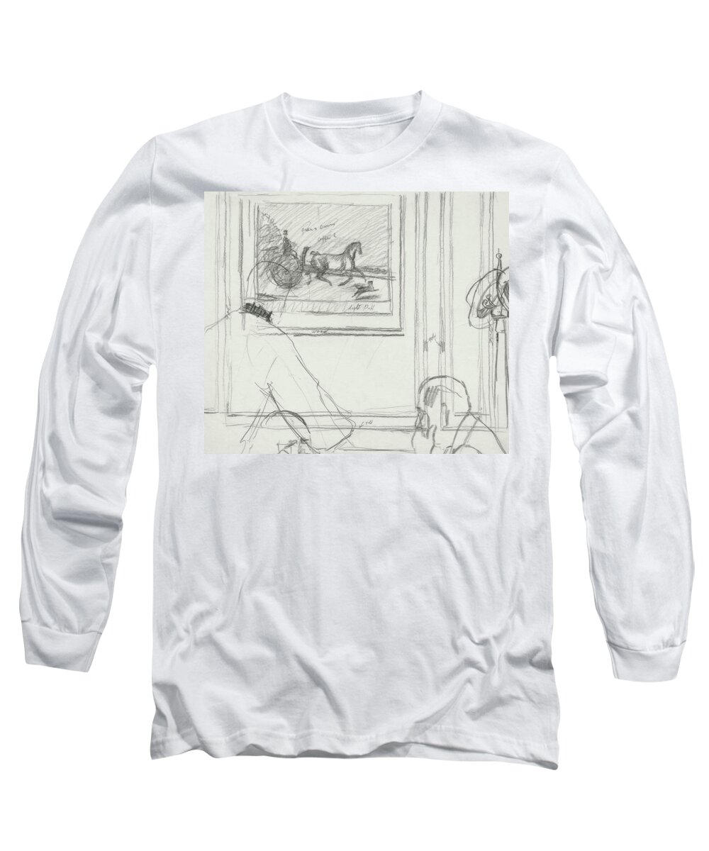 Illustration Long Sleeve T-Shirt featuring the digital art A Sketch Of A Horse Painting At A Bar by Carl Oscar August Erickson