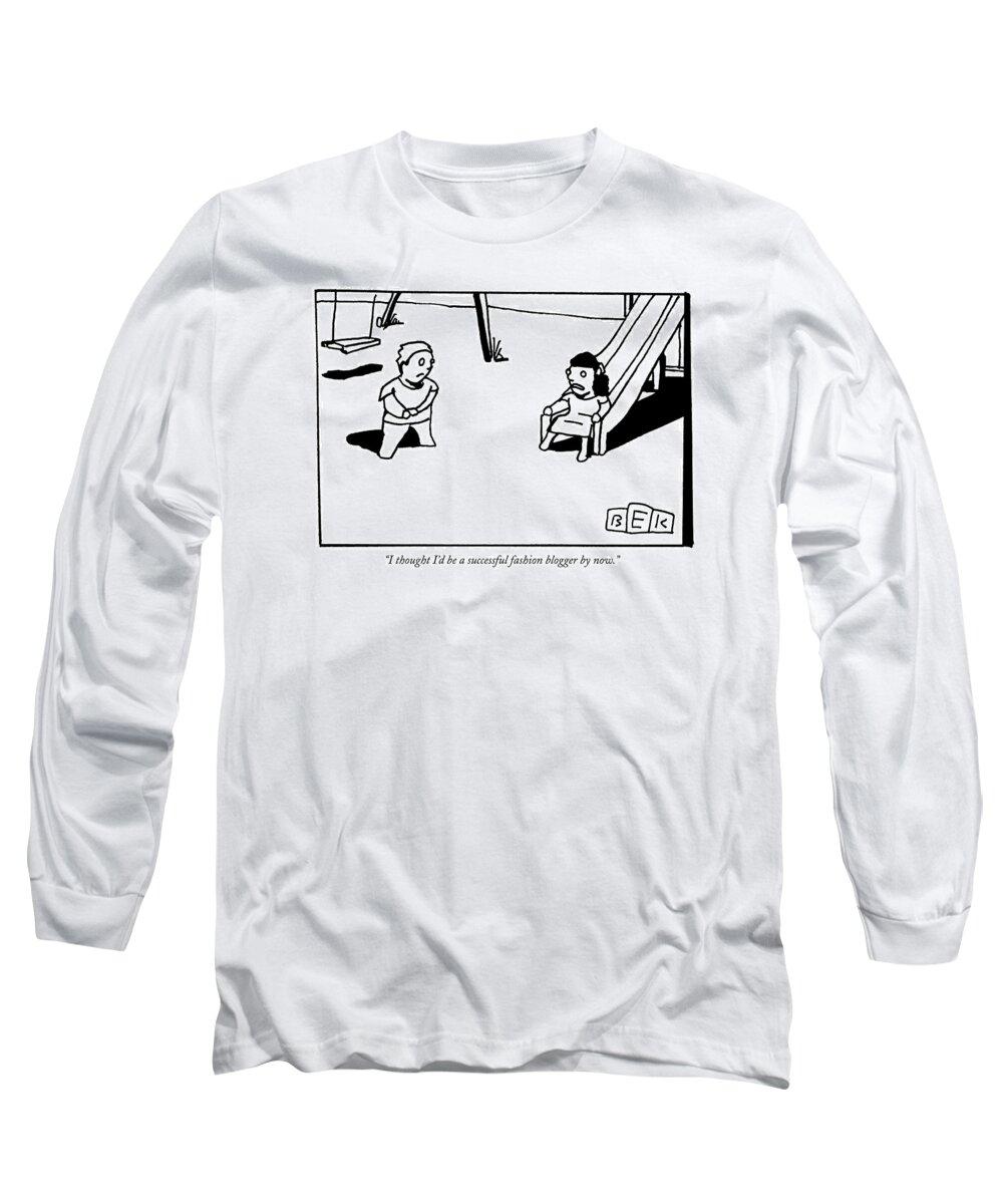 Fashion Long Sleeve T-Shirt featuring the drawing A Toddler Girl Says To A Boy by Bruce Eric Kaplan