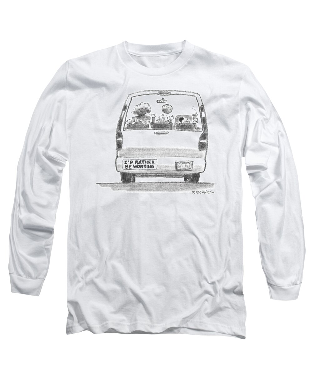 Bumper Stickers Long Sleeve T-Shirt featuring the drawing A Vehicle With Many Children Inside Is Seen by Pat Byrnes