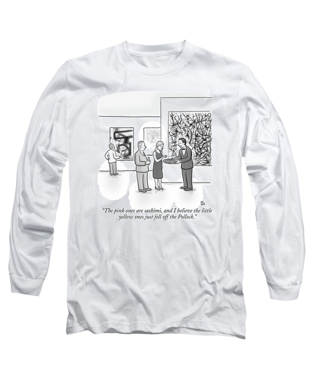 Art Galleries Long Sleeve T-Shirt featuring the drawing A Waiter Is Seen Speaking With A Woman In An Art by Paul Noth