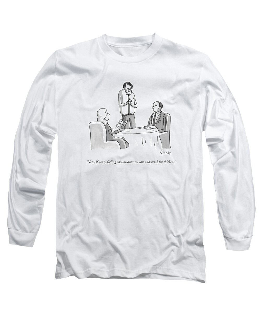 Restaurant Long Sleeve T-Shirt featuring the drawing A Waiter Speaks To A Couple At A Restaurant by Zachary Kanin