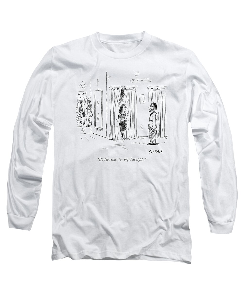 Clothing Long Sleeve T-Shirt featuring the drawing A Woman Speaks To Her Husband While Peering by David Sipress