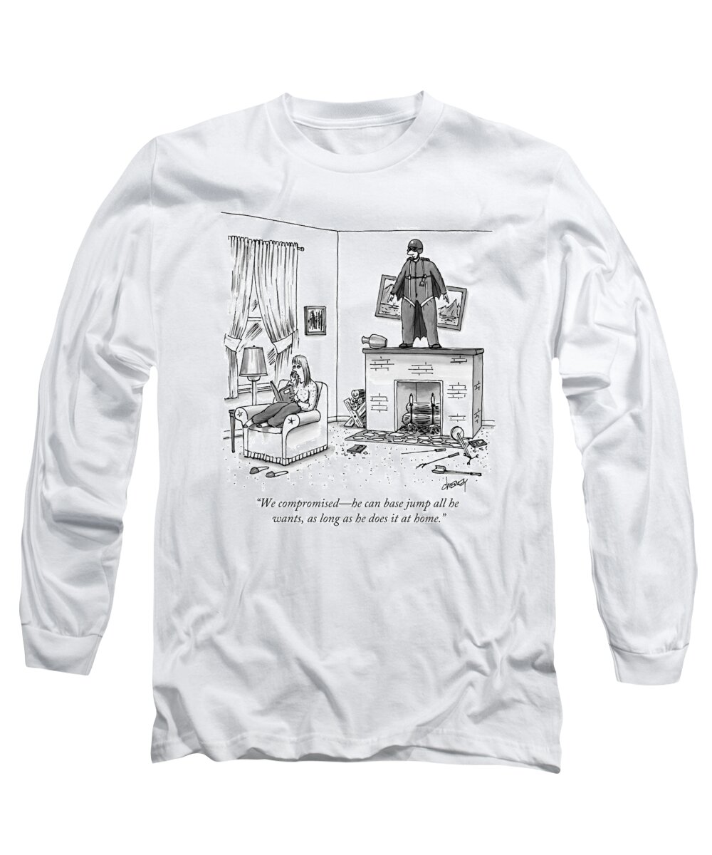 Daredevil Long Sleeve T-Shirt featuring the drawing A Woman Talking On The Phone While A Man by Tom Cheney