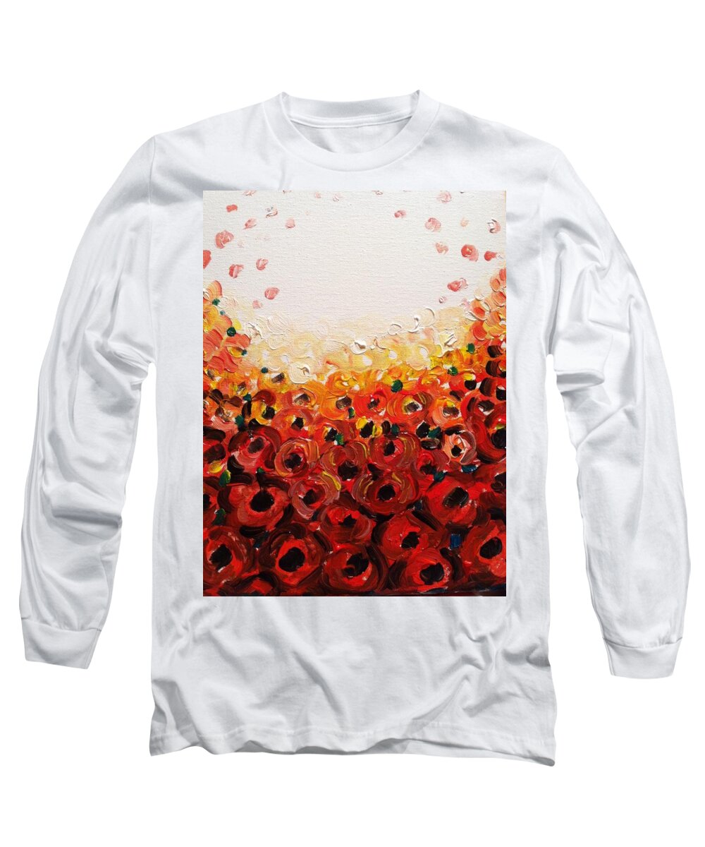  Long Sleeve T-Shirt featuring the painting Abstract poppies 2 by Hae Kim