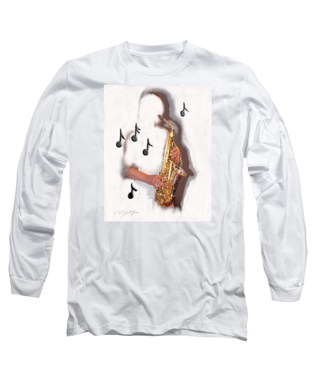 Saxophone Long Sleeve T-Shirt featuring the photograph Abstract saxophone player by Tom Conway