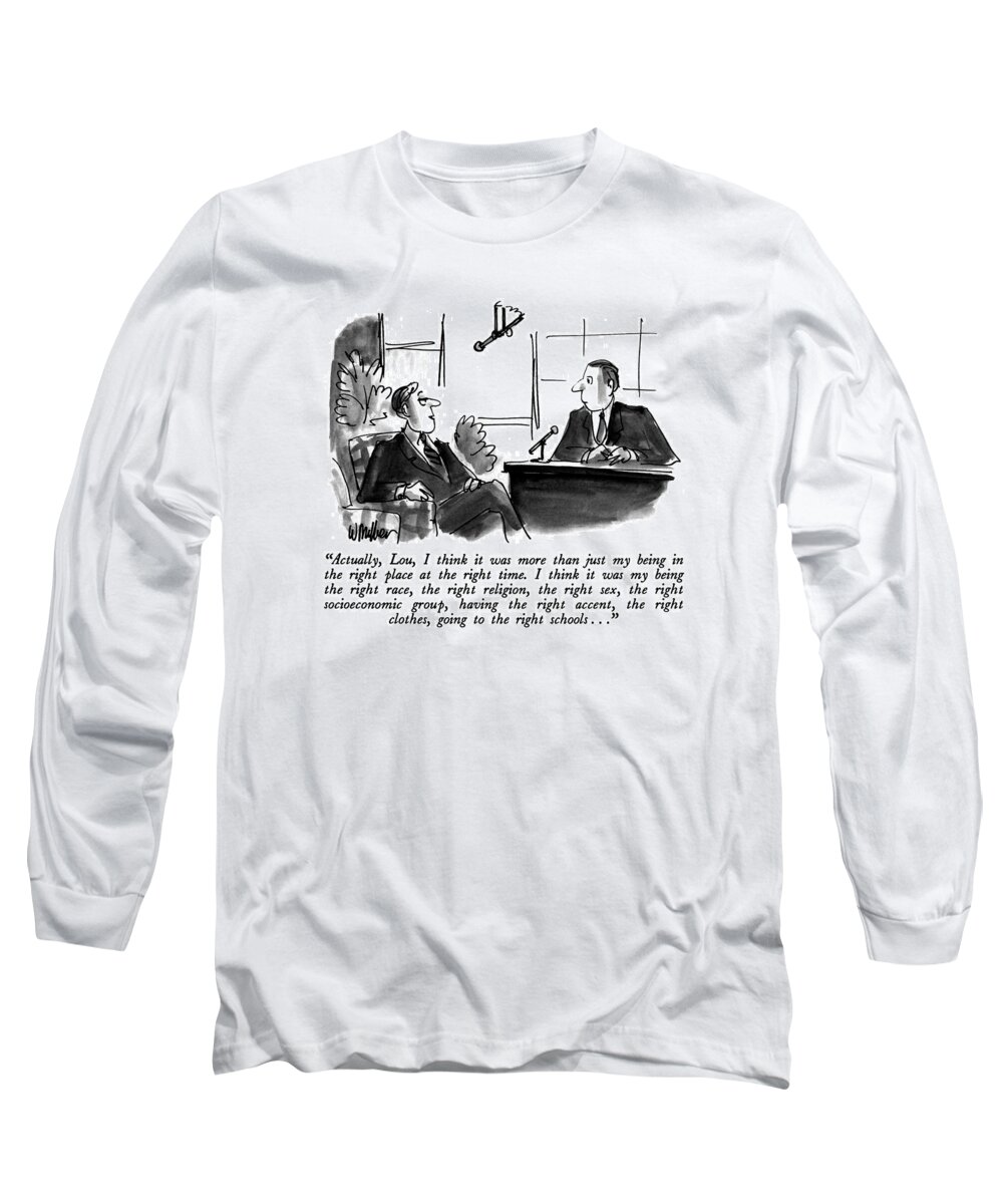 Entertainment Long Sleeve T-Shirt featuring the drawing Actually, Lou, I Think It Was More Than by Warren Miller