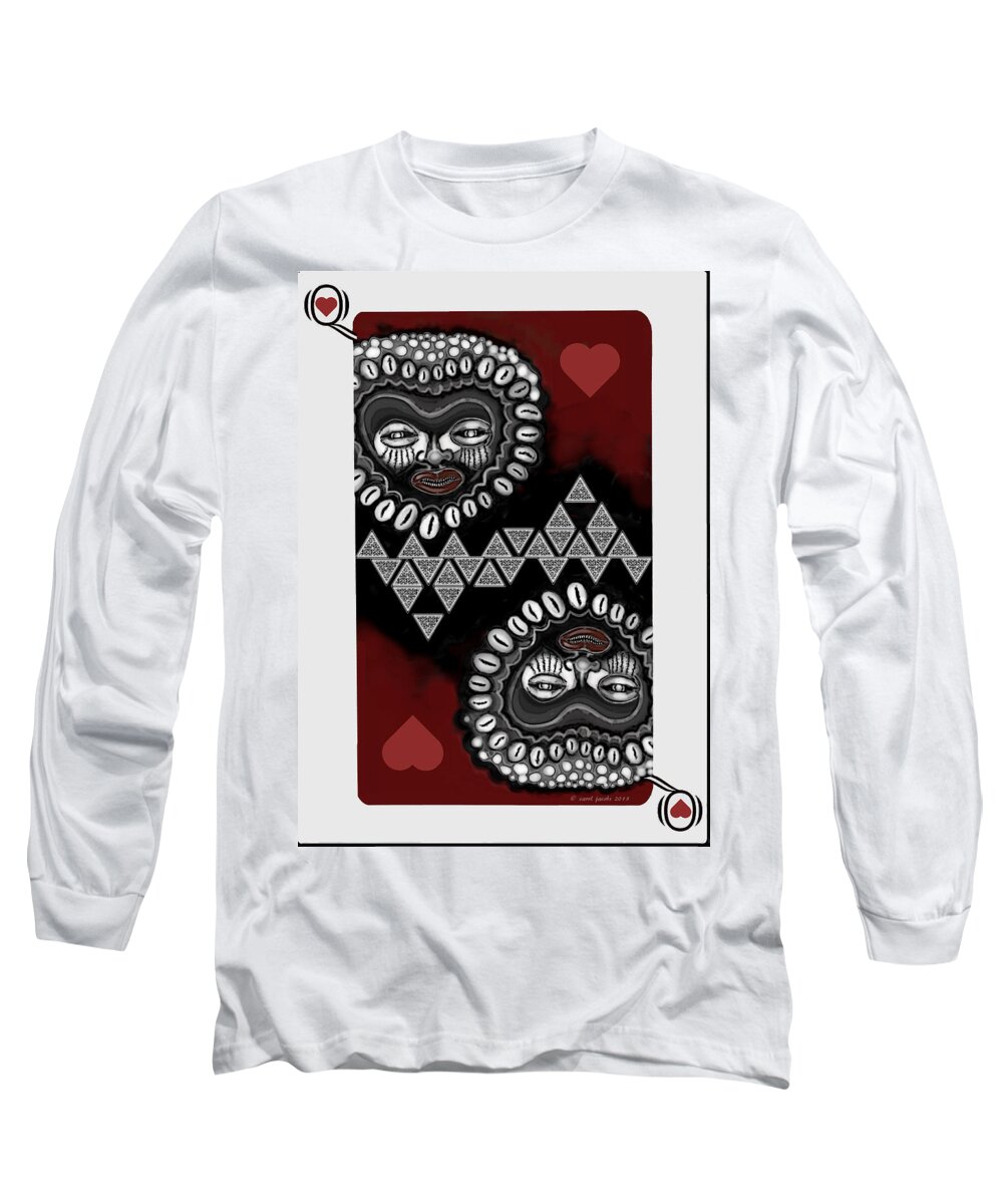 Queen-of-hearts Long Sleeve T-Shirt featuring the painting African Queen-of-Hearts Card by Carol Jacobs