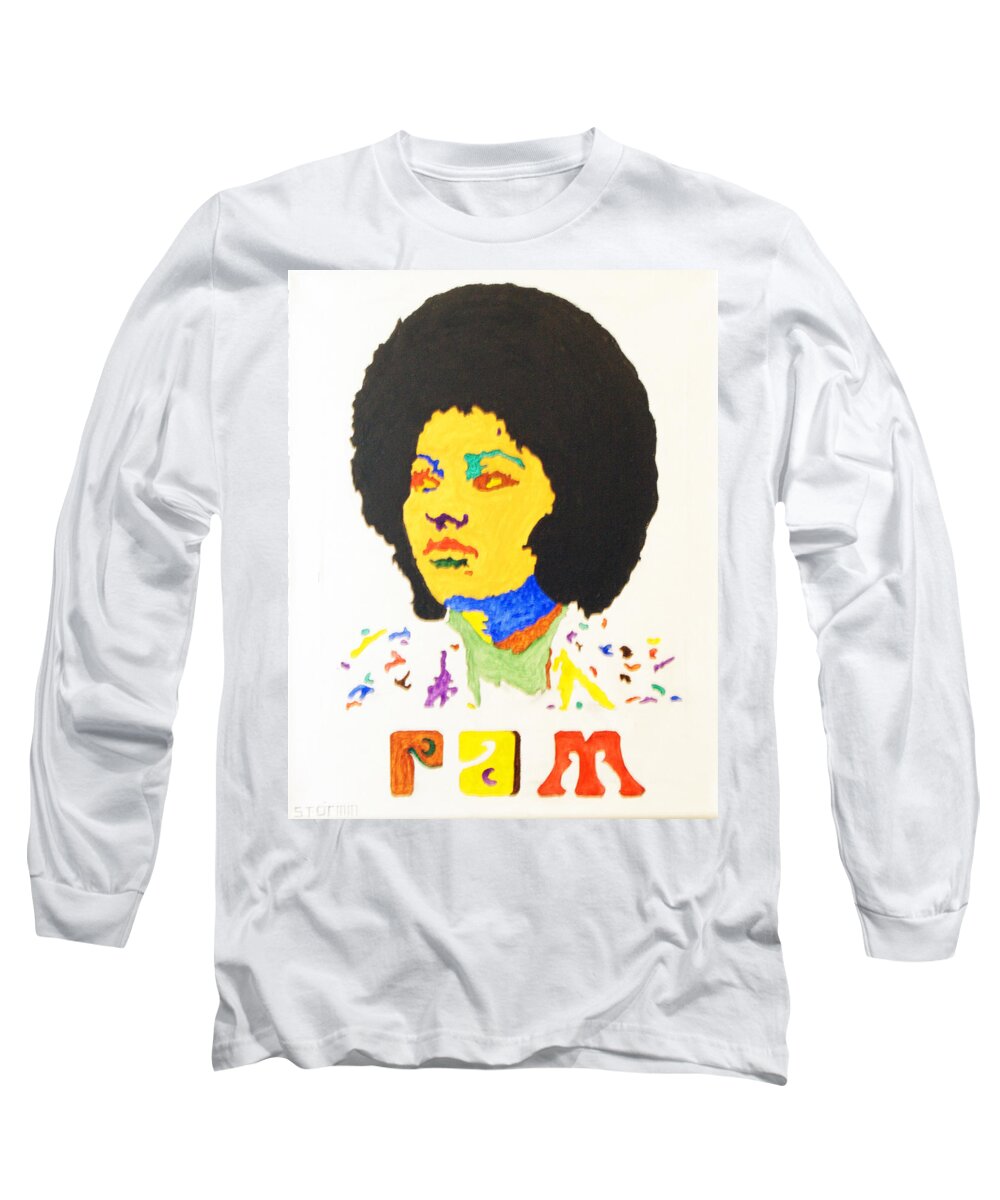 Pam Grier Long Sleeve T-Shirt featuring the painting Afro Pam Grier by Stormm Bradshaw