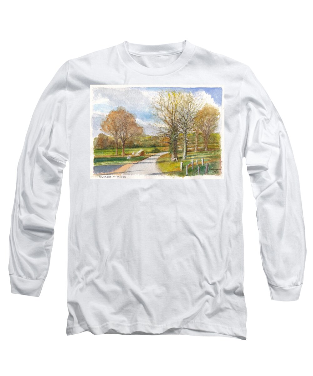 France Long Sleeve T-Shirt featuring the painting Afternoon in the Auvergne countryside in Central France by Dai Wynn