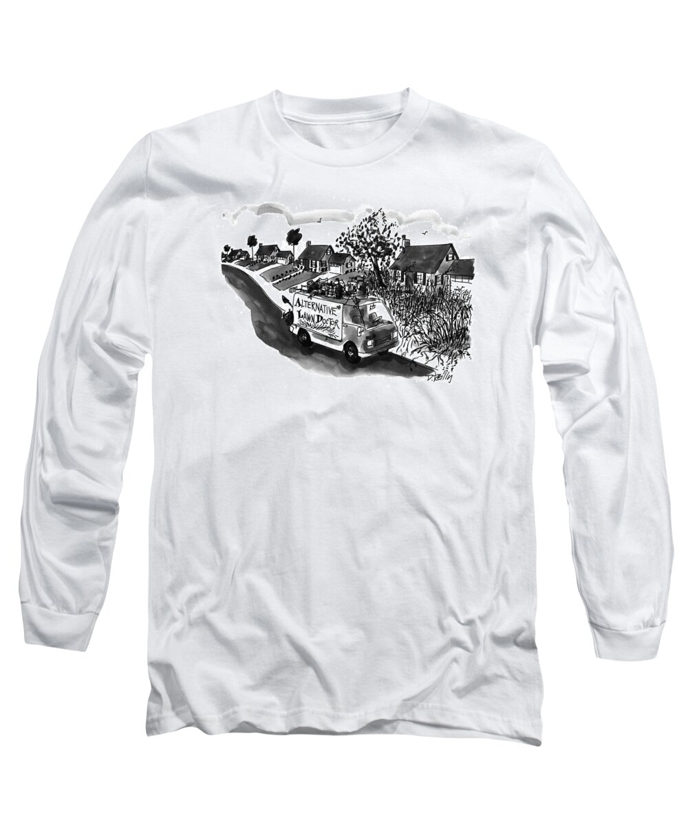 Alternative Lawn Doctor
(off-beat Van With Materials Haphazardly Tied To Its Roof In Front Of Weed-overgrown Yard)
Business Long Sleeve T-Shirt featuring the drawing Alternative Lawn Doctor by Donald Reilly