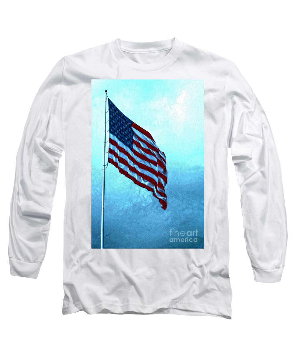 America Long Sleeve T-Shirt featuring the photograph American Flag Veterans Park Huntsville Alabama by Lesa Fine