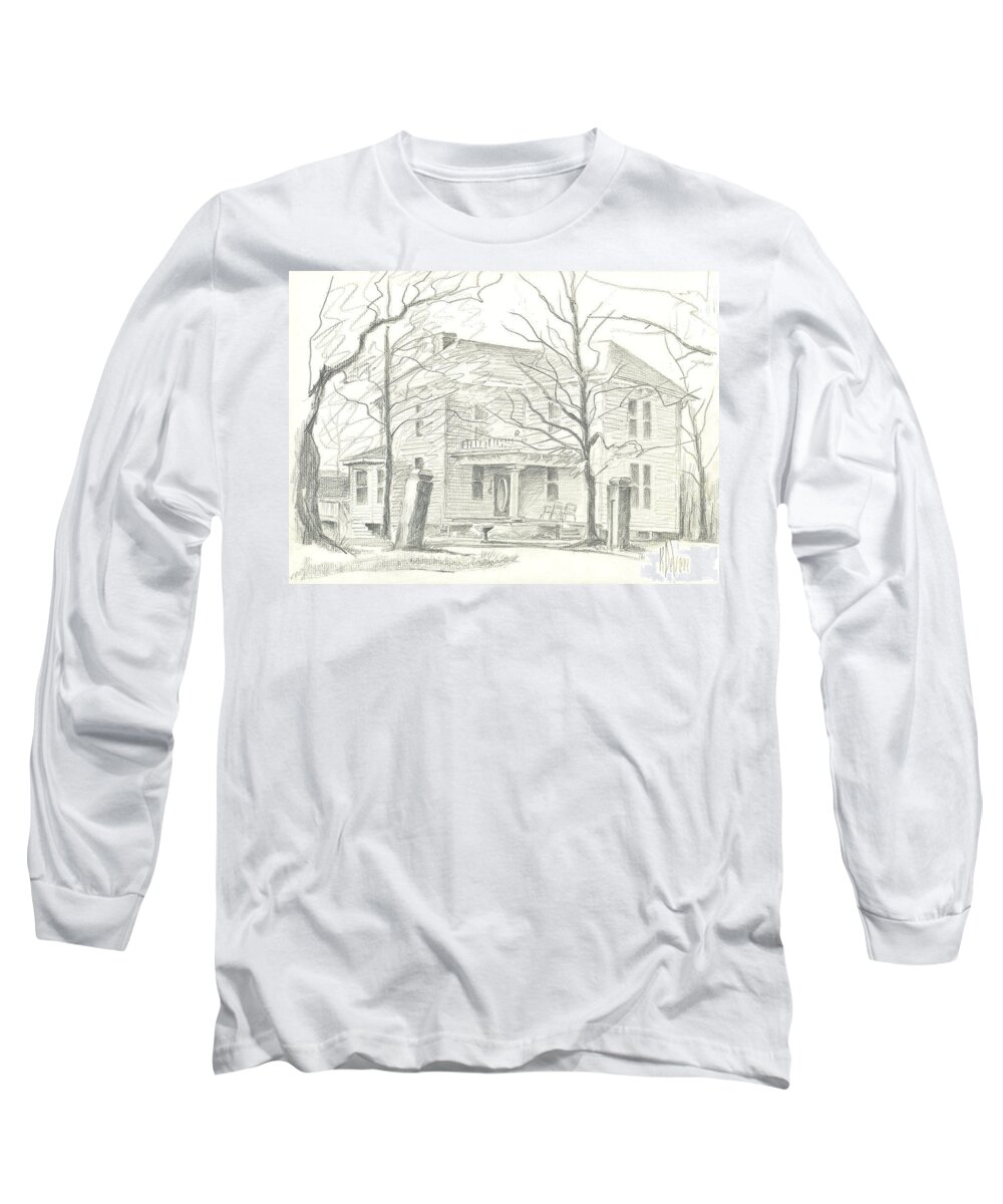 American Home Ii Long Sleeve T-Shirt featuring the drawing American Home II by Kip DeVore