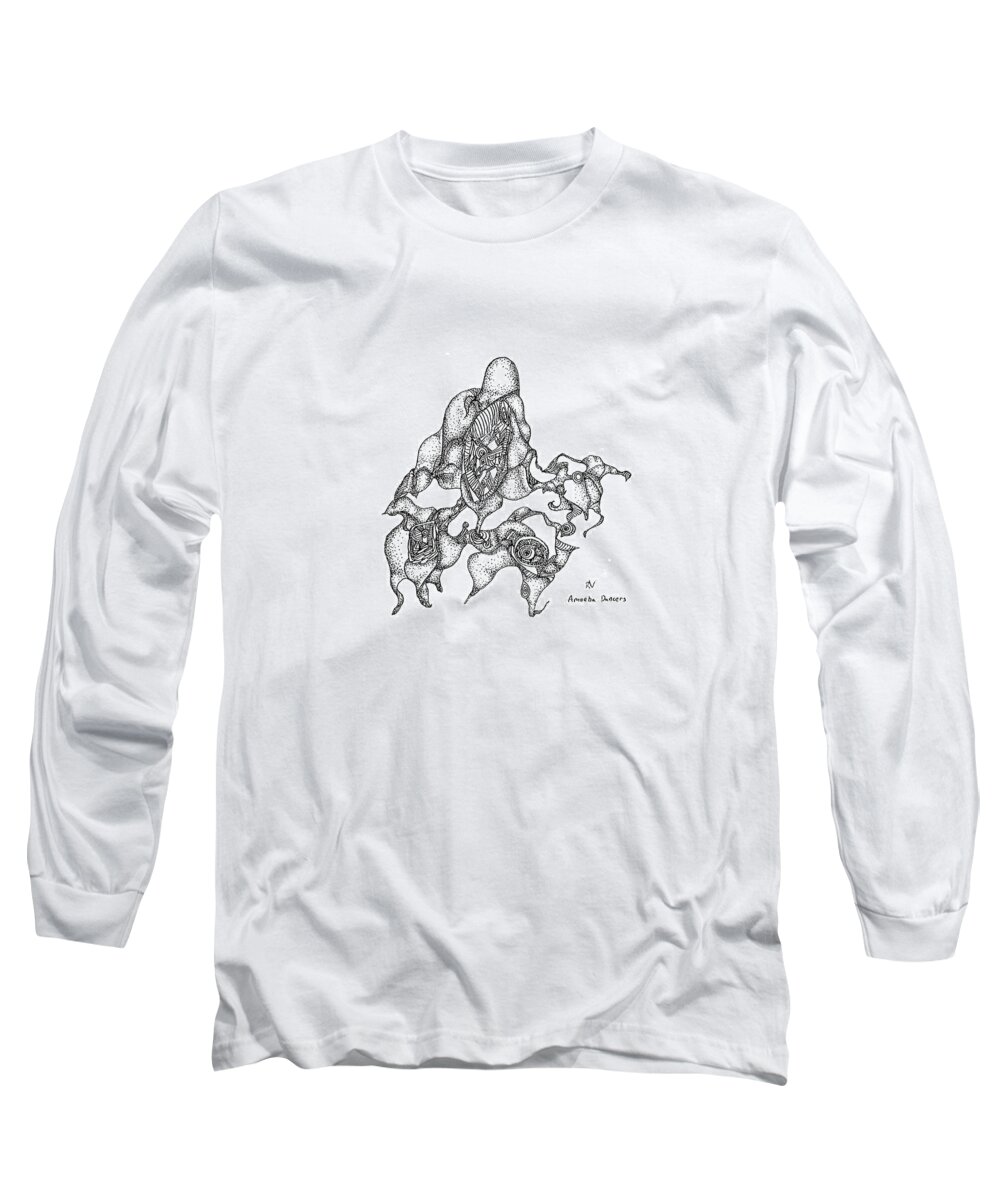 Pen Long Sleeve T-Shirt featuring the drawing Amoeba Dancers by Regina Valluzzi