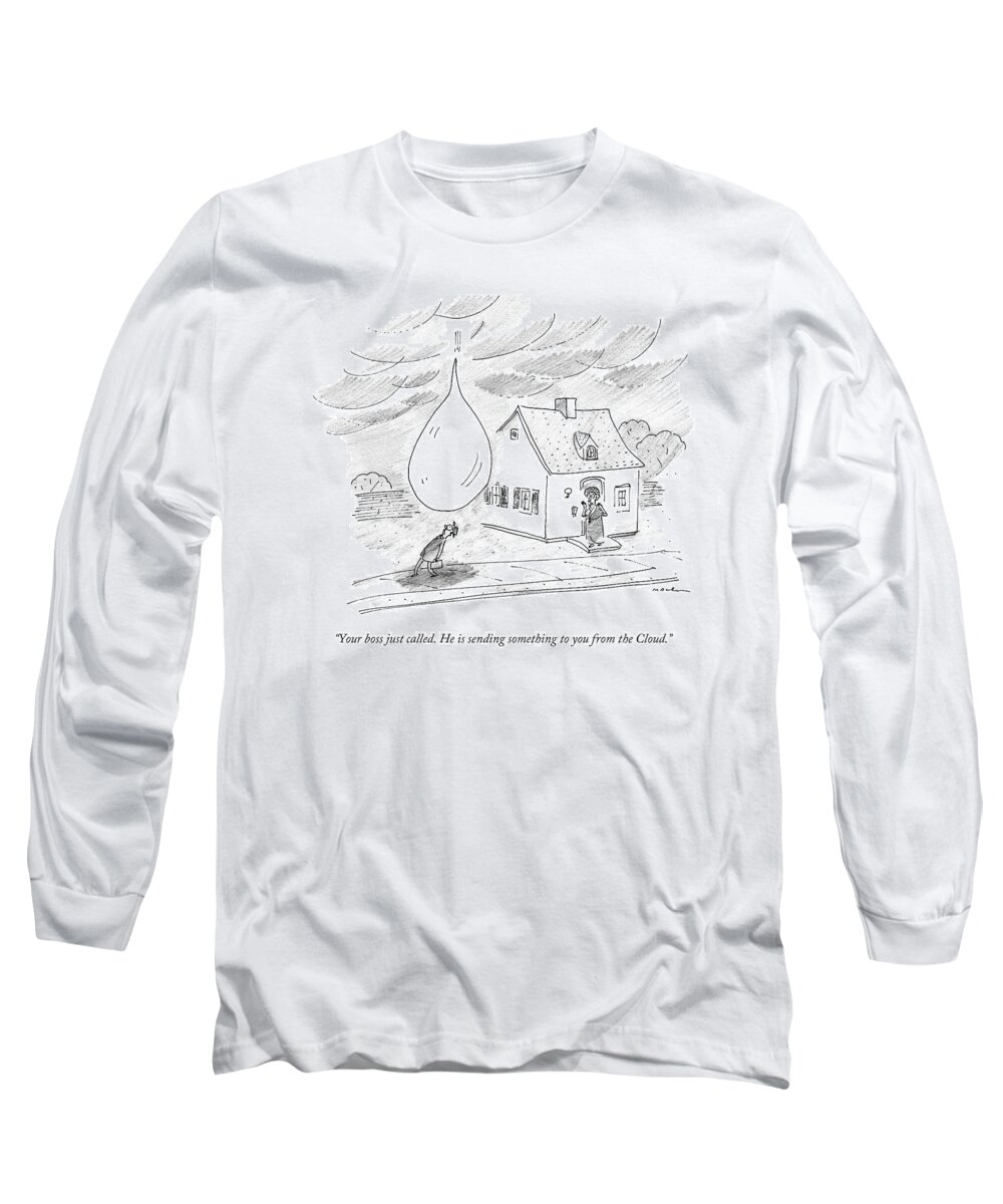 Cctk Rain Drop Long Sleeve T-Shirt featuring the drawing An Enormous Rain Drop Falls Out Of The Sky Onto by Michael Maslin