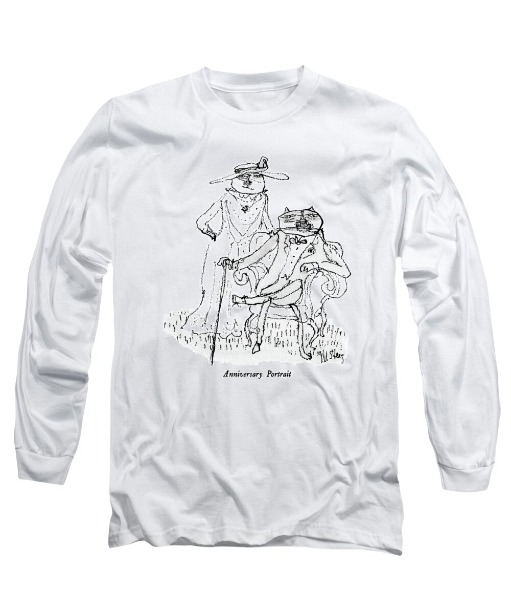 Anniversary Portrait

Anniversary Portrait.title.picture Of Two Cats Dressed In Victorian Style Clothing Long Sleeve T-Shirt featuring the drawing Anniversary Portrait by William Steig