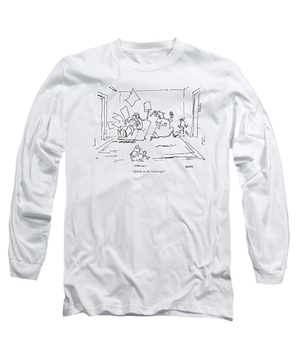 76361 Gbo George Booth Long Sleeve T-Shirt featuring the drawing Aphids On The Heliotrope by George Booth
