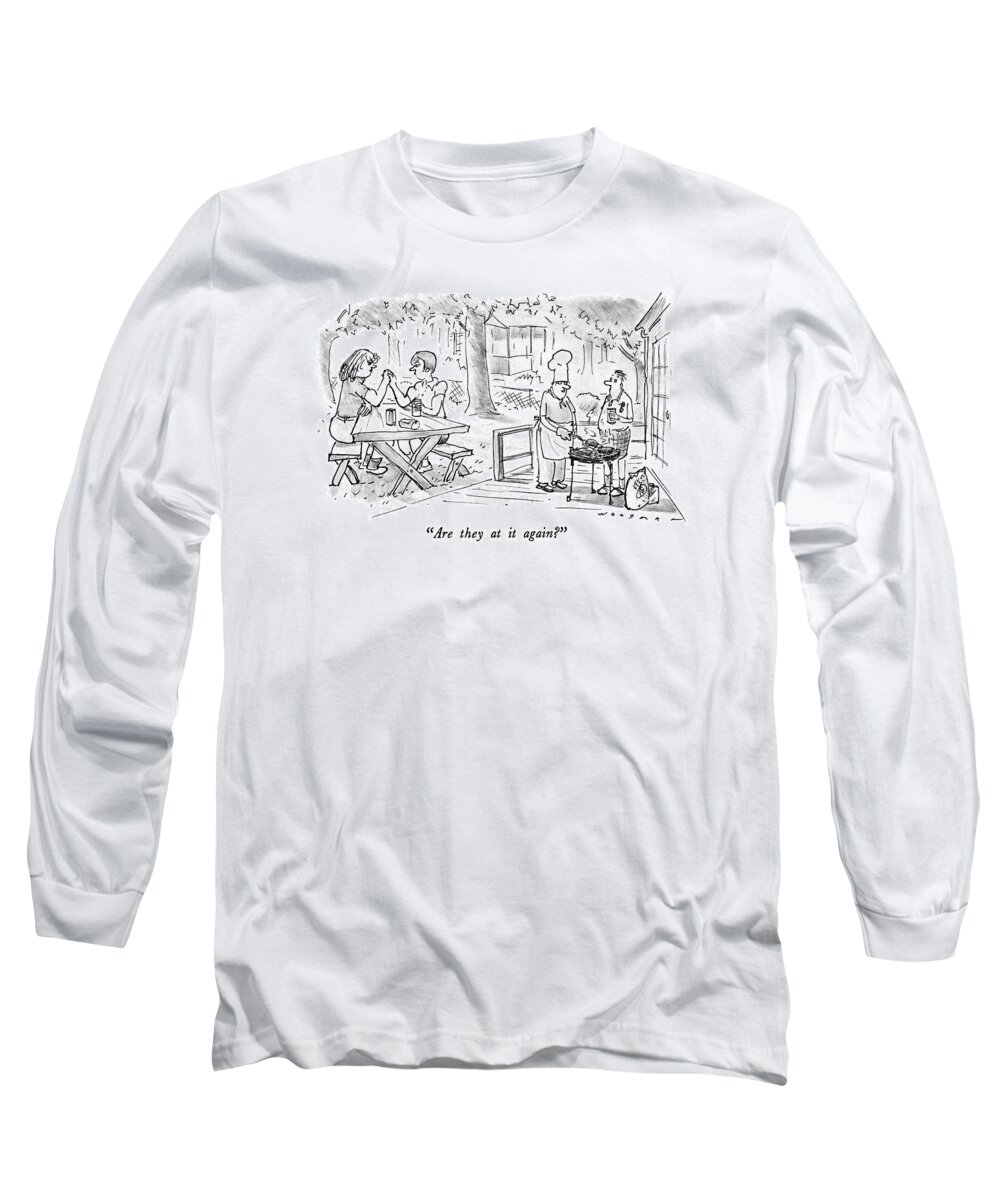 Women Long Sleeve T-Shirt featuring the drawing Are They At It Again? by Bill Woodman