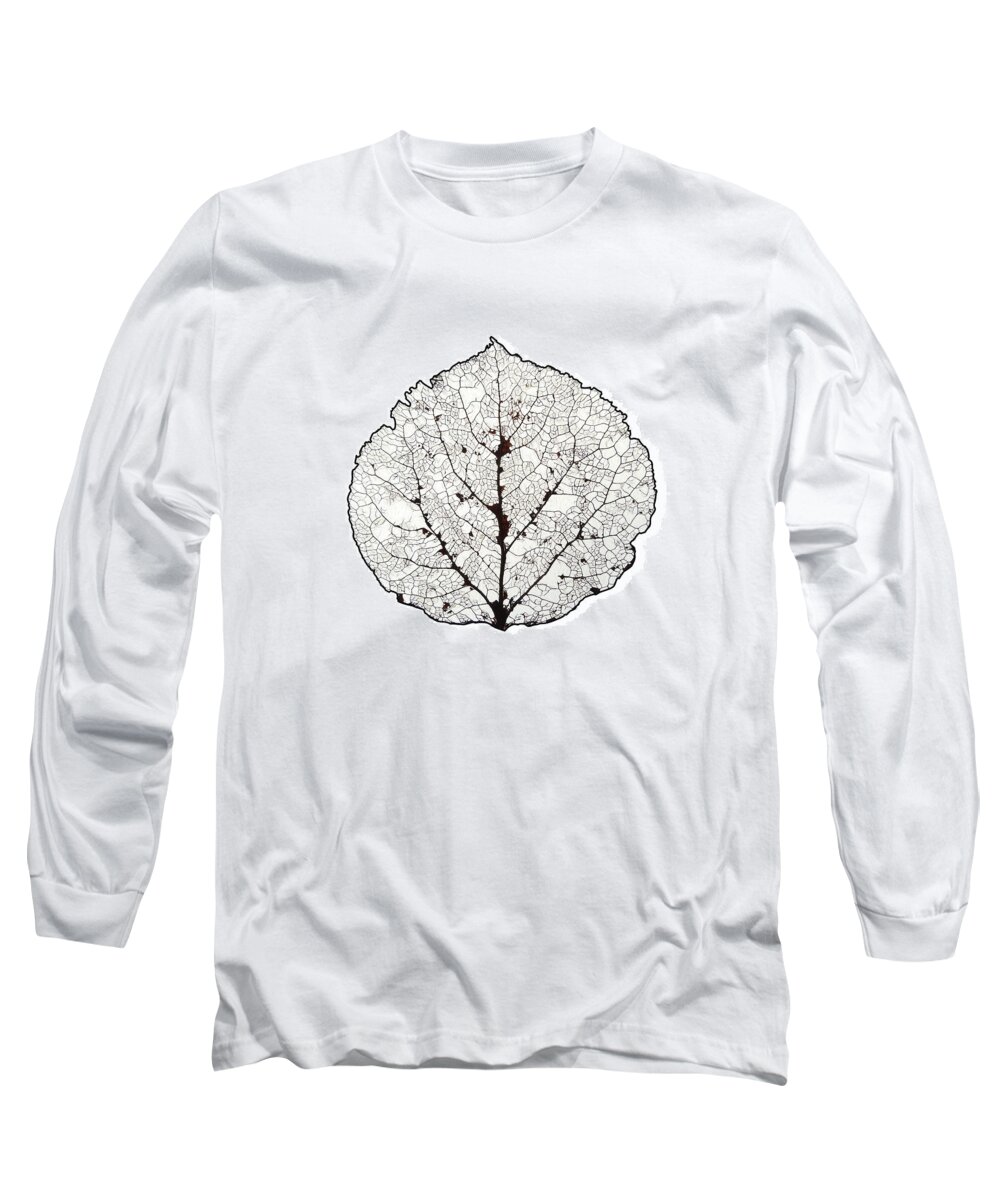 Aspen Leaf Long Sleeve T-Shirt featuring the digital art Aspen Leaf Skeleton 1 by Agustin Goba