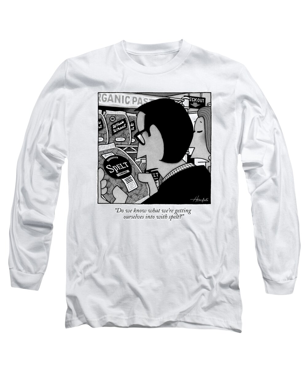 Health Food Long Sleeve T-Shirt featuring the drawing At A Health Food Store by William Haefeli