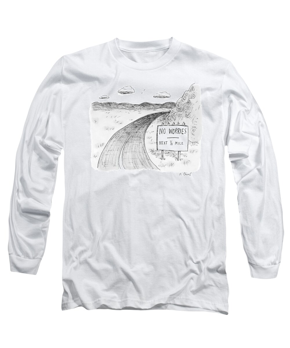 Road Signs Long Sleeve T-Shirt featuring the drawing At The Side Of A Stretch Of Rural Road by Roz Chast