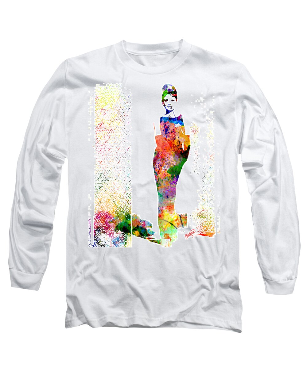 Audrey Hepburn Long Sleeve T-Shirt featuring the digital art Audrey Hepburn by Patricia Lintner