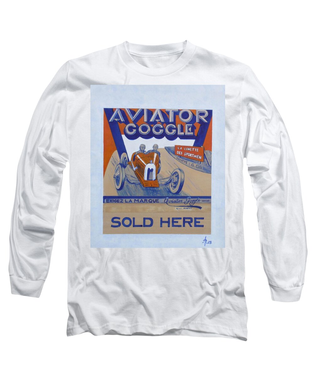 Automotive Long Sleeve T-Shirt featuring the painting Aviator Goggle Sold Here poster by Anna Ruzsan