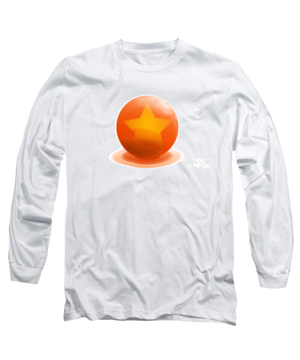 Ball Long Sleeve T-Shirt featuring the digital art orange Ball decorated with star white background by Vintage Collectables
