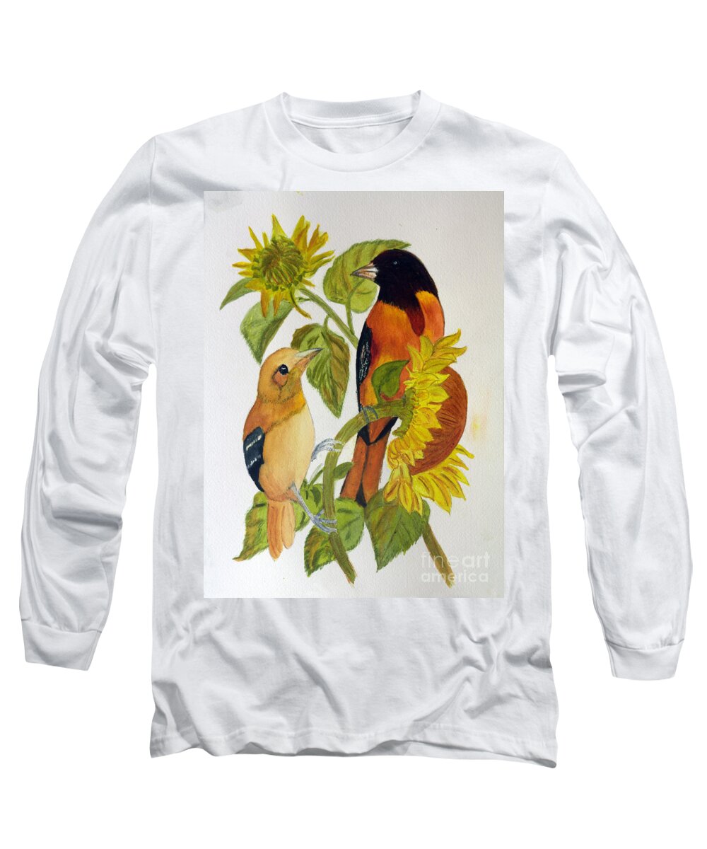 Animal Long Sleeve T-Shirt featuring the painting Baltimore Oriole by Donna Walsh