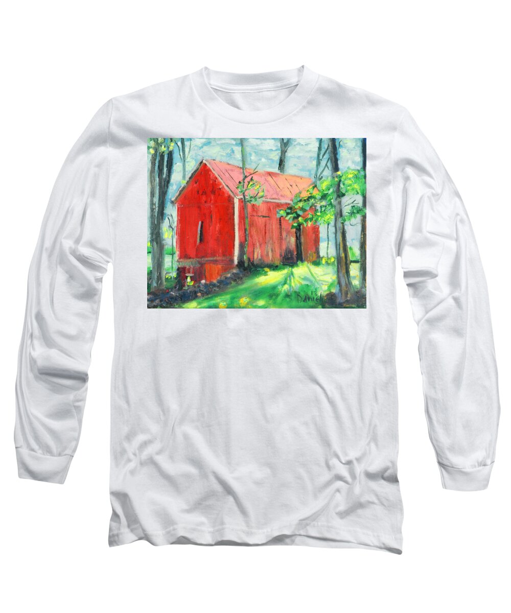 Barn Tree Rock Walpack Inn Long Sleeve T-Shirt featuring the painting Barn at Walpack by Michael Daniels