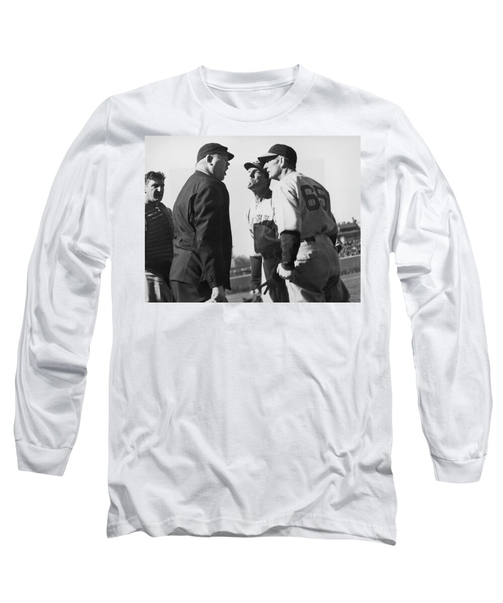 1930's Long Sleeve T-Shirt featuring the photograph Baseball Umpire Dispute by Underwood Archives