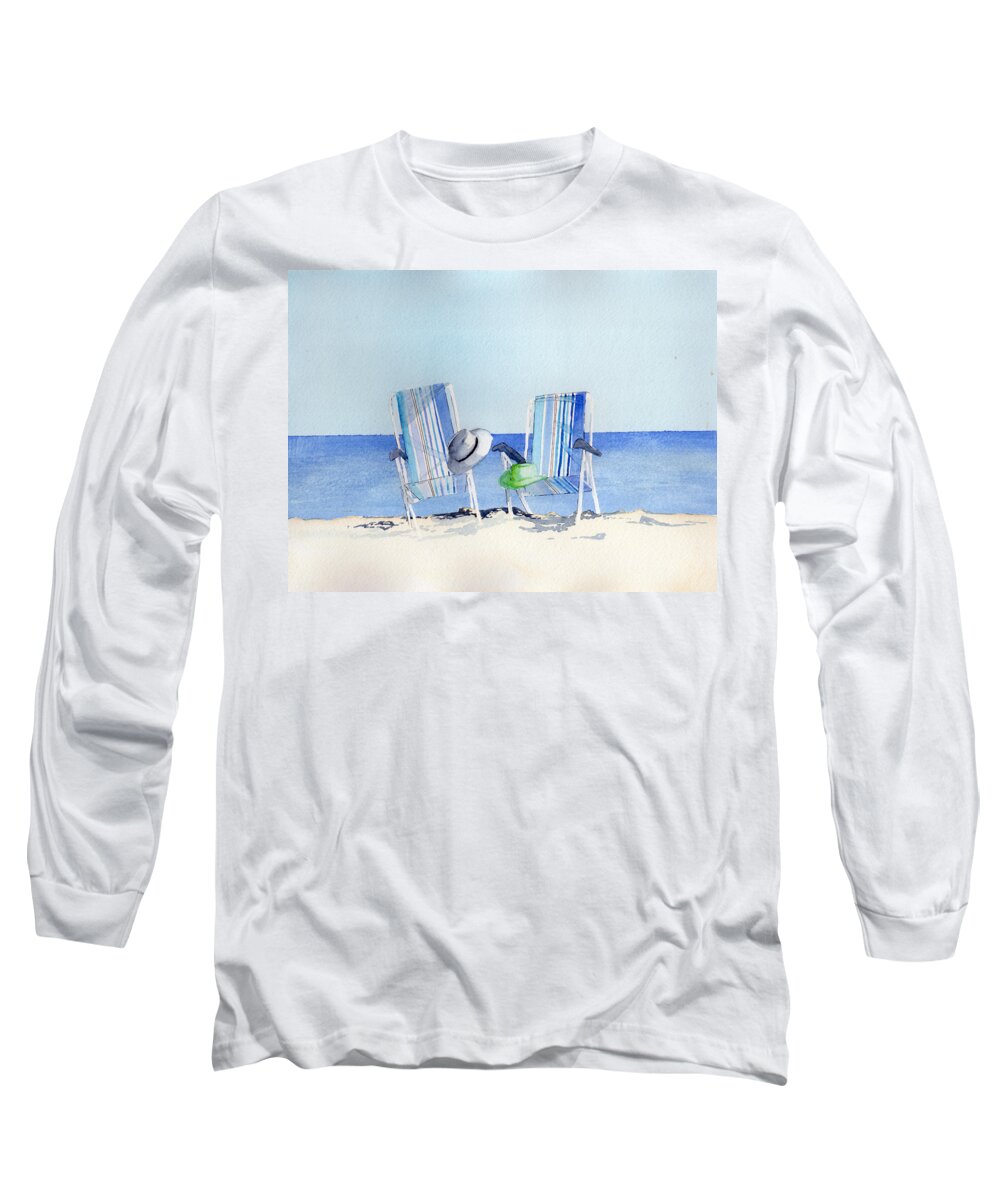 Beach Long Sleeve T-Shirt featuring the painting Beach Chairs by Sean Parnell