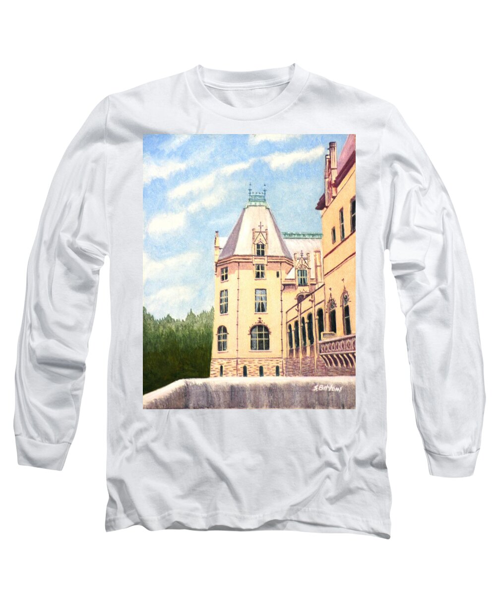 Architecture Long Sleeve T-Shirt featuring the painting Biltmore balcony by Stacy C Bottoms