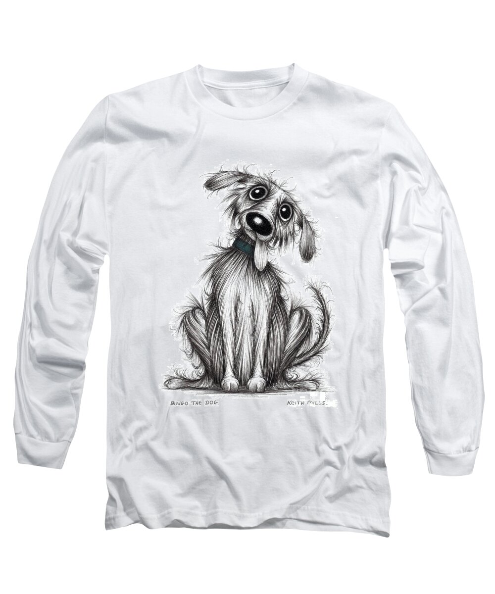 Dog Long Sleeve T-Shirt featuring the drawing Bingo the dog by Keith Mills