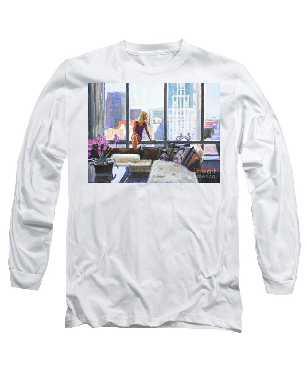 Boston Condo Long Sleeve T-Shirt featuring the painting Bird Nest on Avery by Candace Lovely