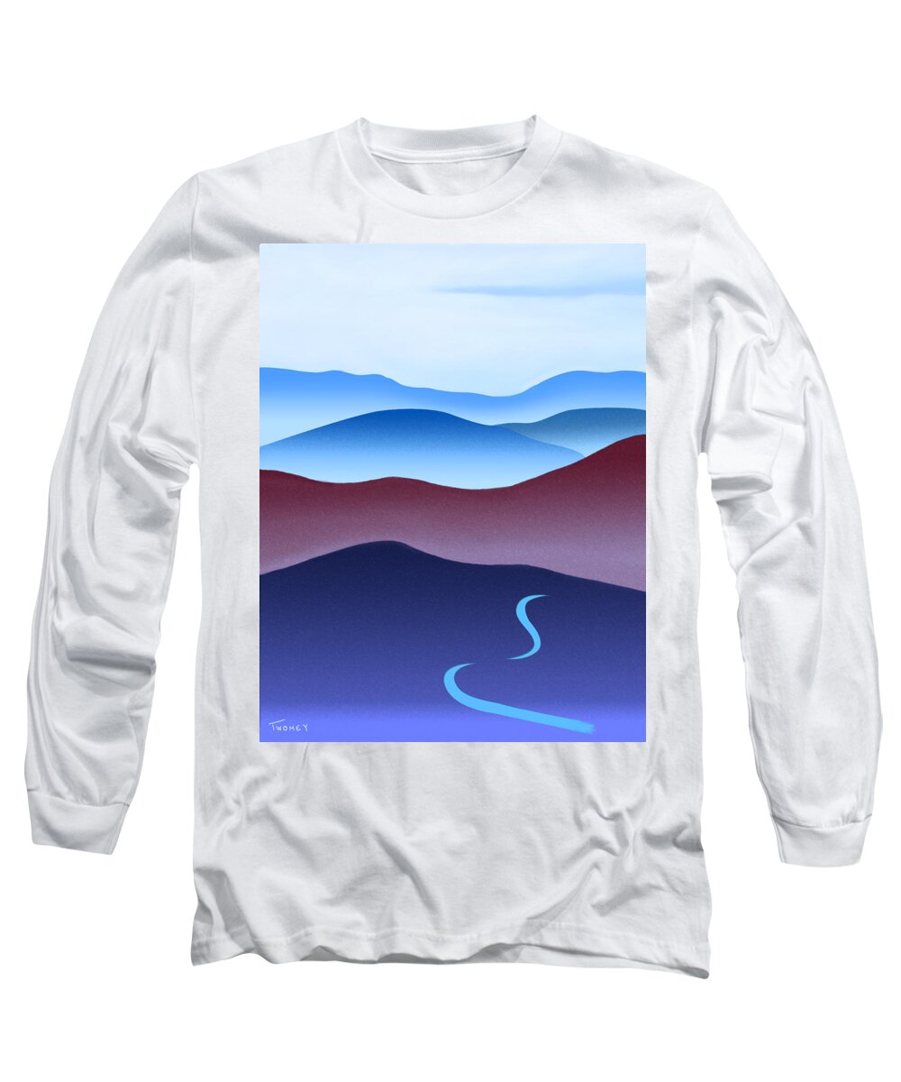 Crane Long Sleeve T-Shirt featuring the painting Blue Ridge Blue Road by Catherine Twomey