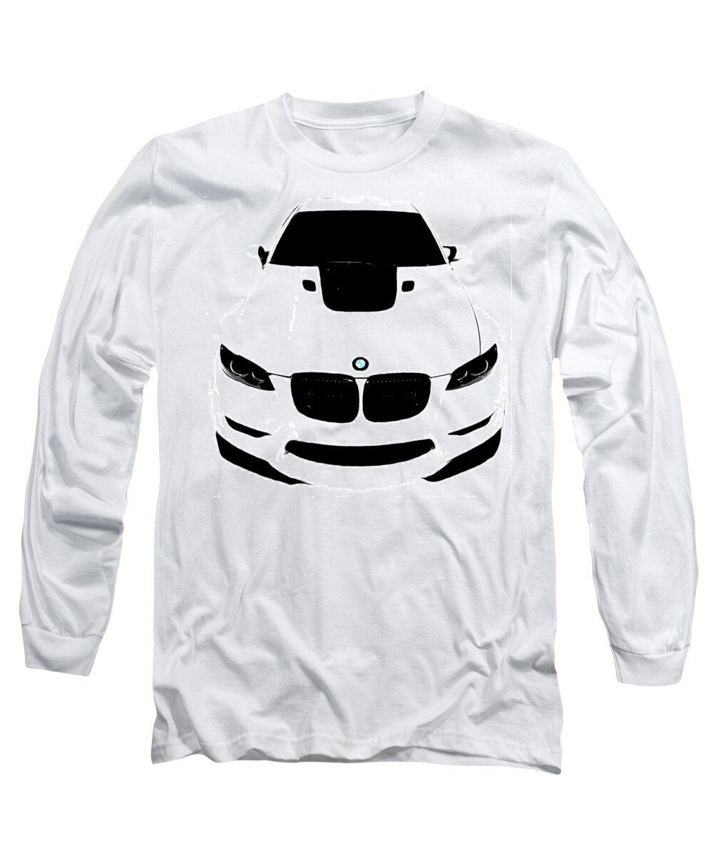 Bmw German Auto Bimmer Beemer Beamer Sports Car Automobile Race Car Sporty Pop Art Moto Garage Fast Boy Kids Men Garage Long Sleeve T-Shirt featuring the digital art BMW White by Culture Cruxxx